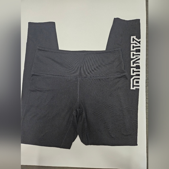 PINK Victoria's Secret Pants - Pink cozy medium black high waist leggings with white logo down leg stretch